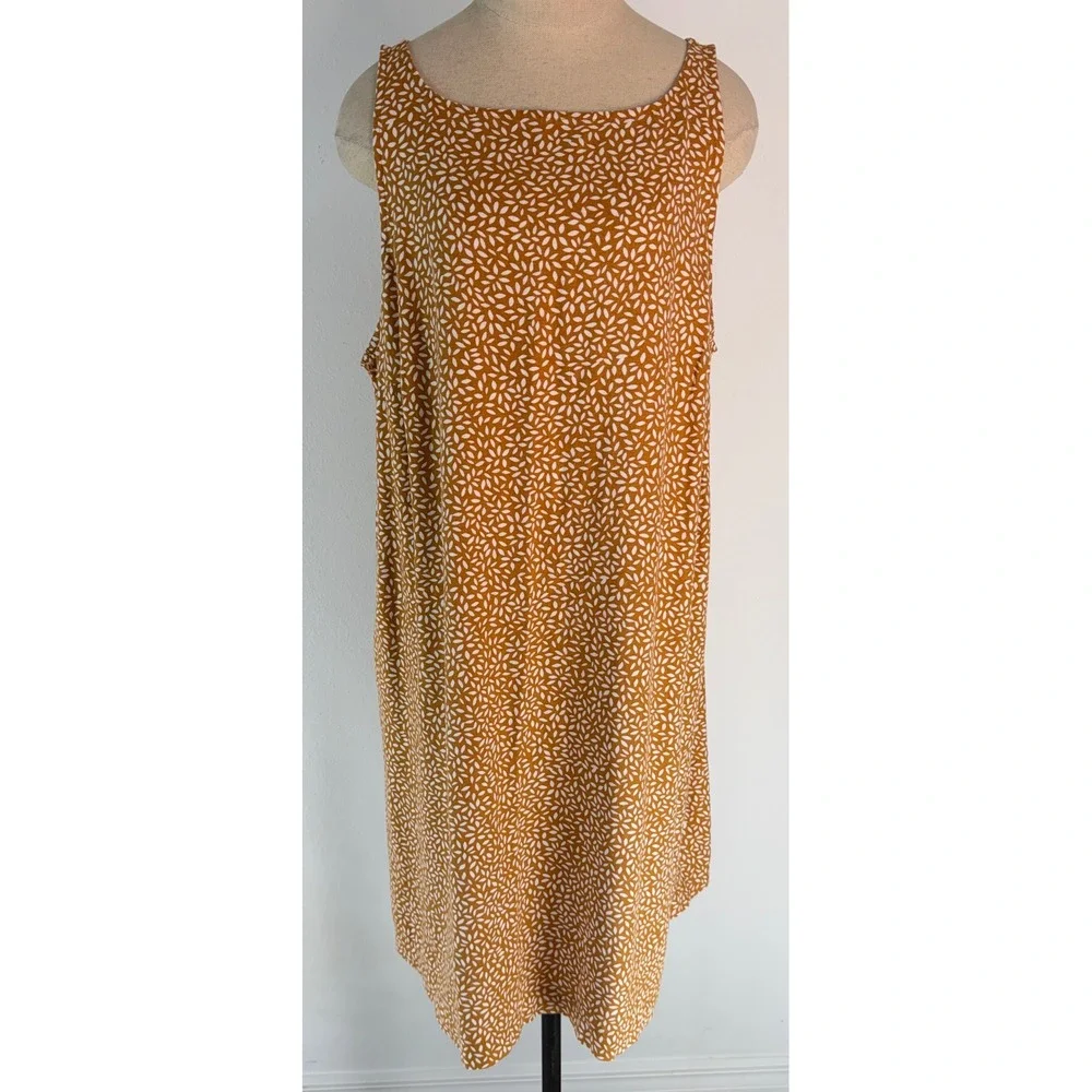 Ava & Viv Linen Blend Shift Dress Boho Golden Yellow Floral Speckled Pockets XXL - Picture 3 of 9